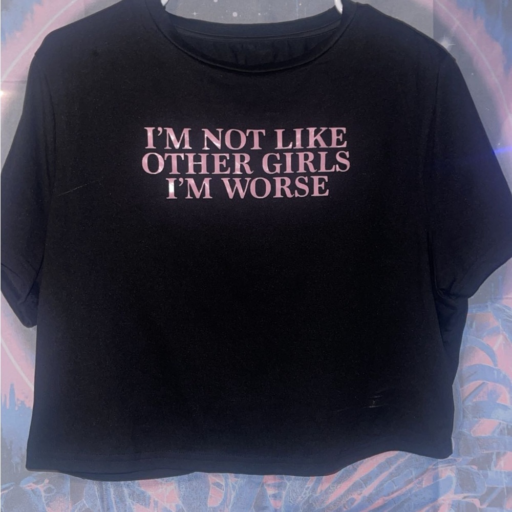 SHEIN Black Crop Top with Pink Graphic